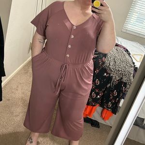 Mauve Cropped Jumpsuit w/ Sleeves